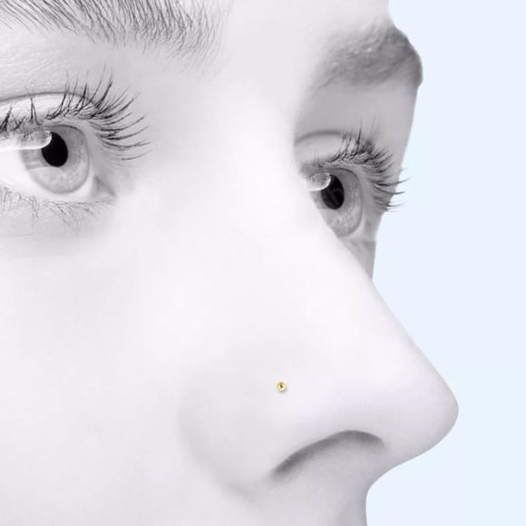 14K SOLID Yellow Gold Ball Nose Stud Ring - Picture 1 of 2